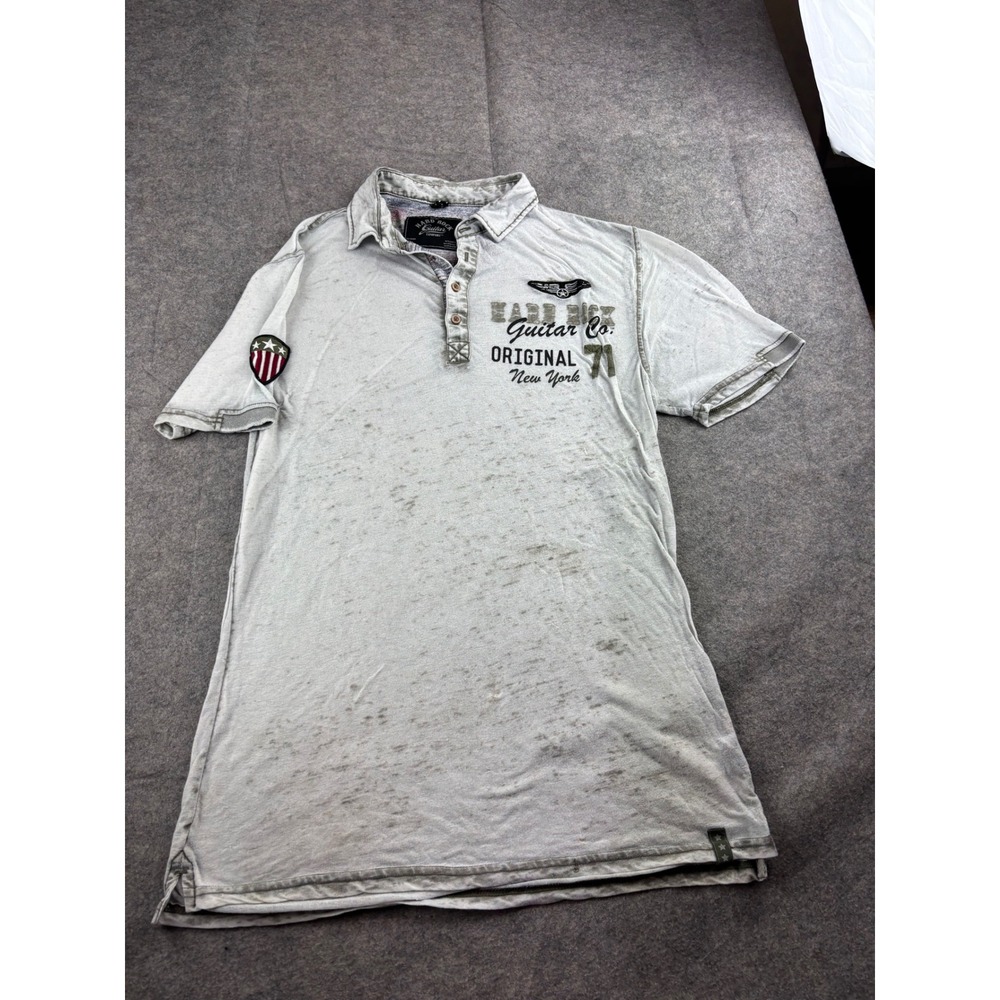 Hard Rock Guitar Co Original New York 71 Burnout Polo Shirt Gray Mens Medium
